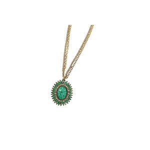 Celebrity Pendant Necklace Faux jade Cabochon w/ Chain 94051